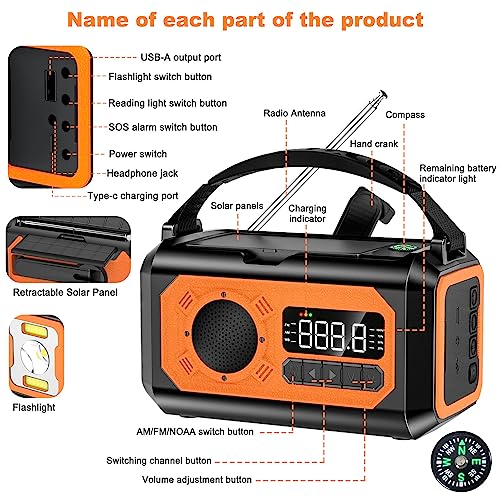 12000mAh Multi-Function Emergency Radio with Solar Panels