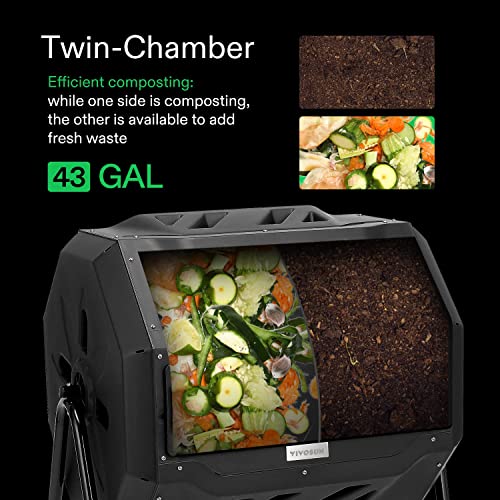VIVOSUN Dual Rotating Tumbling Composter, 43 Gallon Black