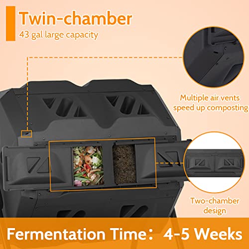 Dual Chamber Outdoor Compost Bin - 43 Gallon