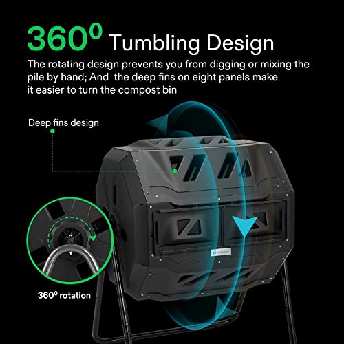 VIVOSUN Dual Rotating Tumbling Composter, 43 Gallon Black