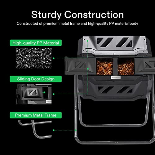 VIVOSUN Dual Rotating Tumbling Composter, 43 Gallon Black