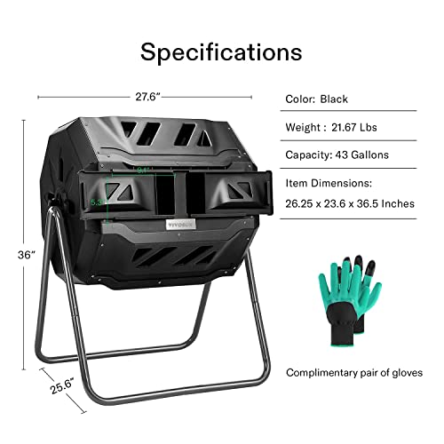 VIVOSUN Dual Rotating Tumbling Composter, 43 Gallon Black