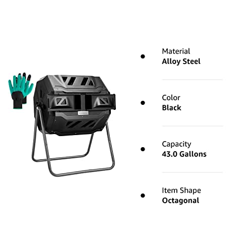 VIVOSUN Dual Rotating Tumbling Composter, 43 Gallon Black