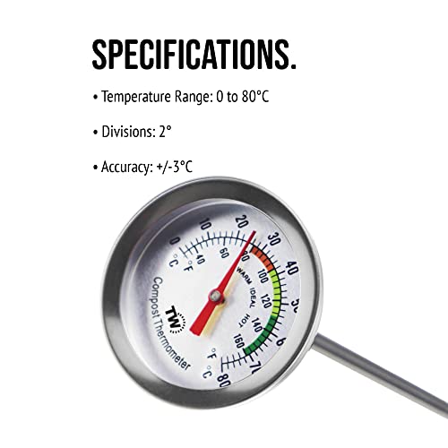 Stainless Steel Compost Thermometer - Dial & Probe