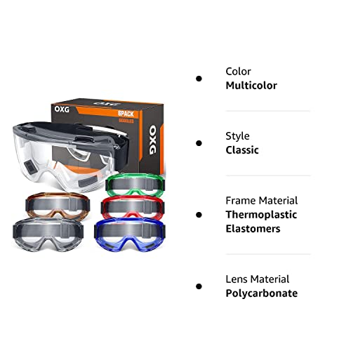 6 Pack ANSI Z87.1 Safety Goggles: Eye Protection