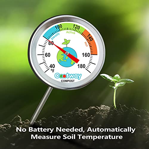Rukars Compost Thermometer: Waterproof, Stainless Steel, 40-180°F