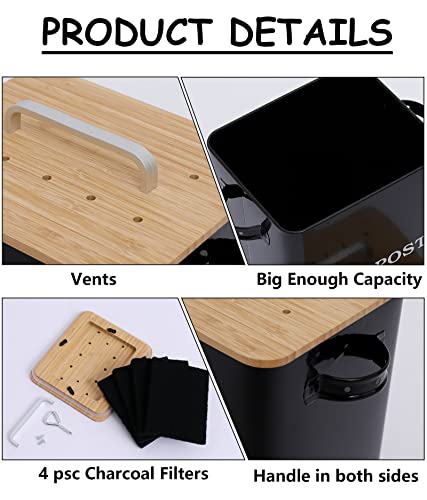 Metal Countertop Compost Bin with Wooden Lid - 6.5L