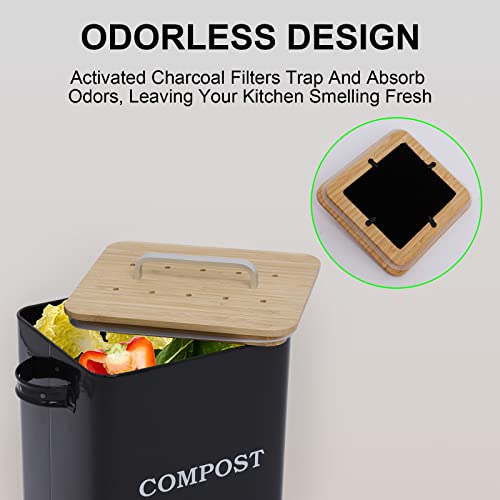 Metal Countertop Compost Bin with Wooden Lid - 6.5L