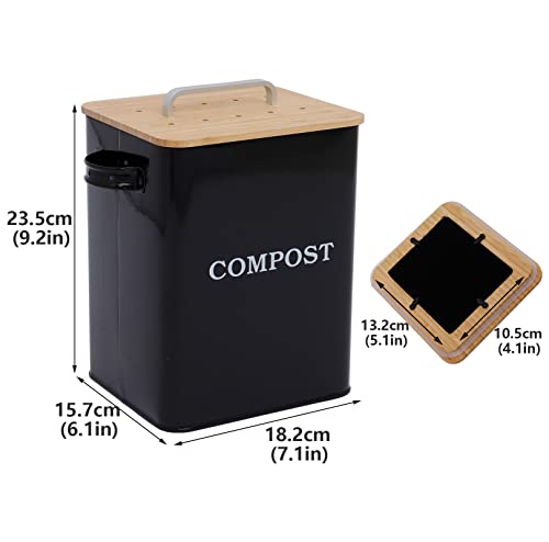 Metal Countertop Compost Bin with Wooden Lid - 6.5L