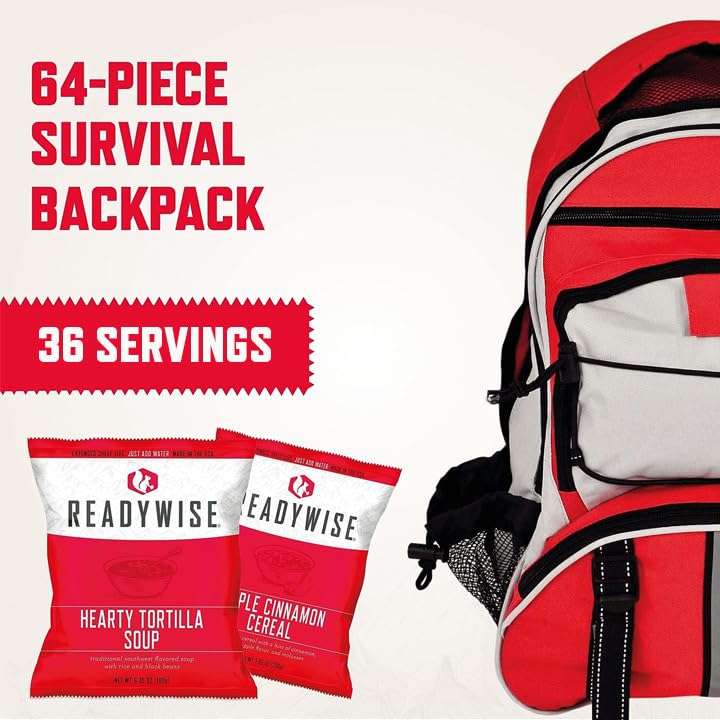 ReadyWise 64-Piece Survival Backpack: Bug-Out Bag Freeze-Dried