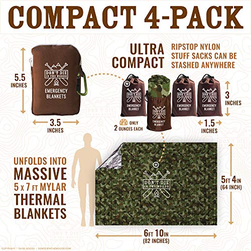 Giant Emergency Blankets 4-Pack with Storage and Carabiner