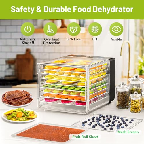 8-Tray Food Dehydrator Machine with Timer and Temperature Control