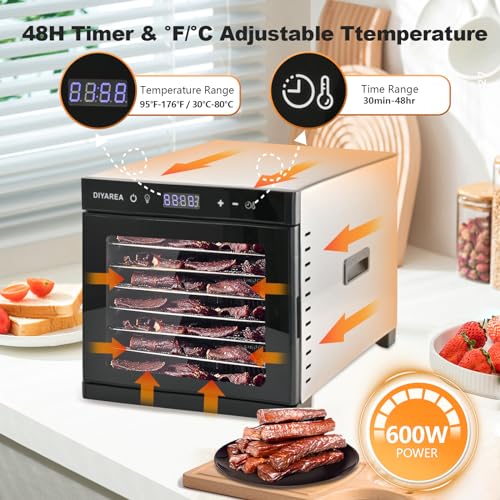 Stainless Steel Food Dehydrator with 8 Trays, 600W
