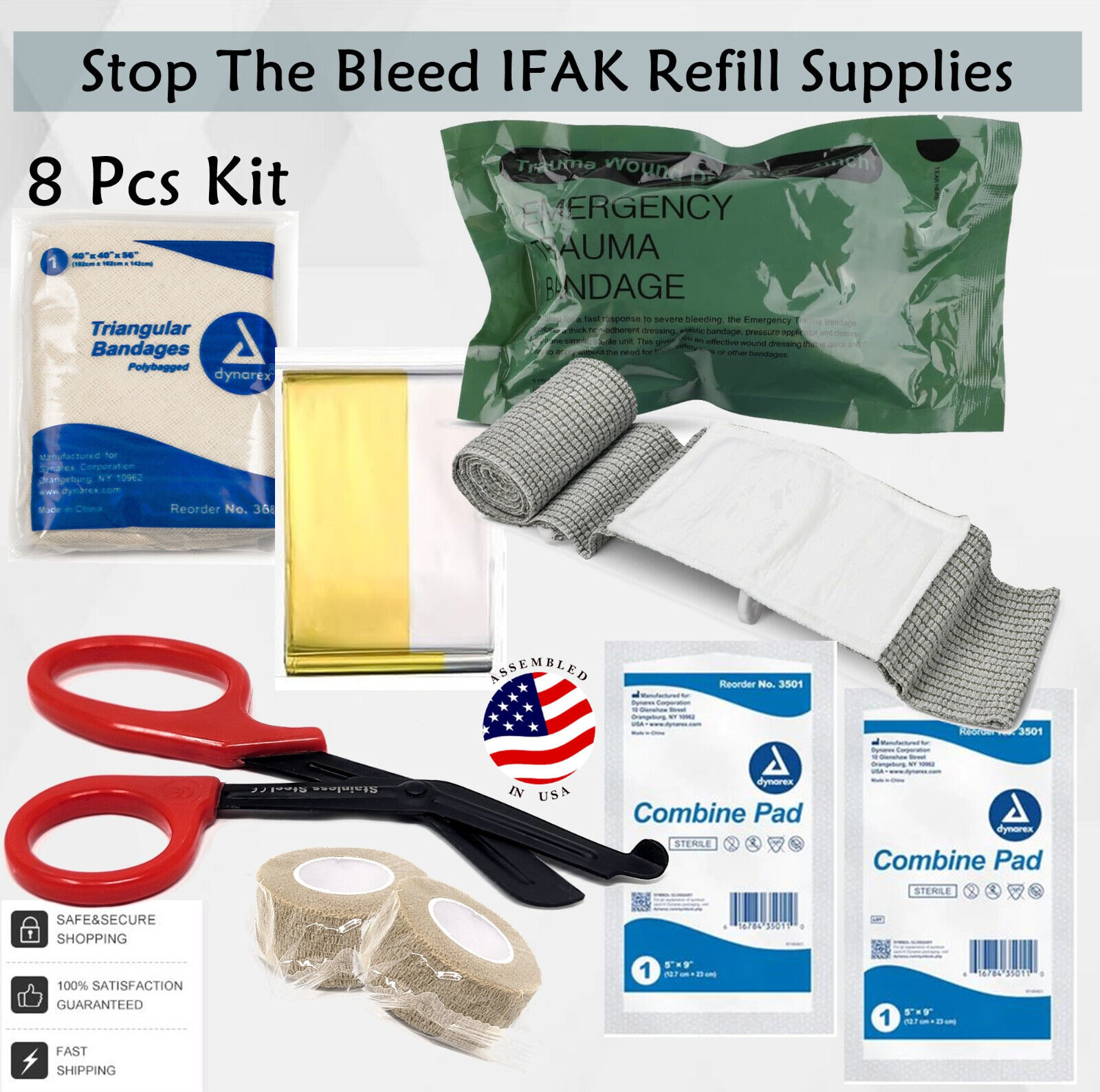8-Piece Emergency Trauma First Aid Kit for Outdoor Travel