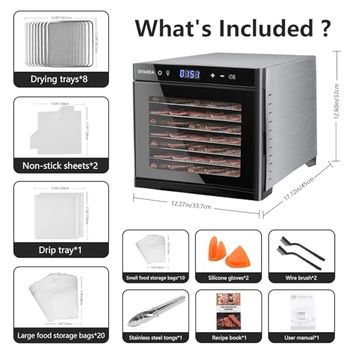Stainless Steel Food Dehydrator with 8 Trays, 600W
