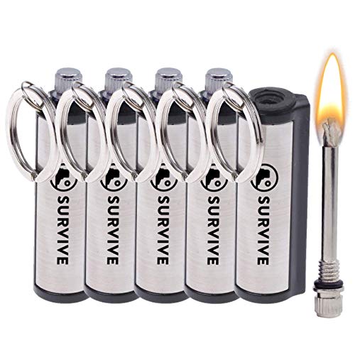5 Pack SURVIVE Permanent Match Keychain Waterproof Striker