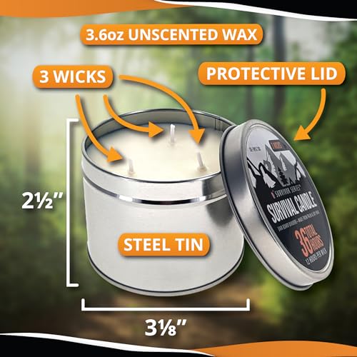 3-Wick Emergency Candle: 36 Hours, Soy Wax, Survival Gear