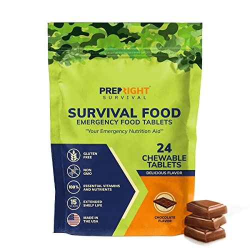 Prep-Right Survival Chocolate Food Tabs - 24 Count