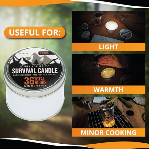 3-Wick Emergency Candle: 36 Hours, Soy Wax, Survival Gear