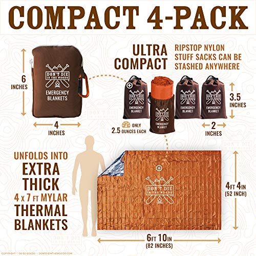 Ultra-Durable Emergency Blankets [4-Pack] Waterproof Outdoor Survival