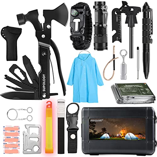 Men's Emergency Survival Gear: Multi-Tool Kit, Raincoat Pen