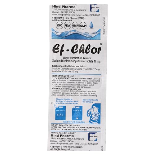 Ef-Chlor Water Purification Tablets - Purifies 1 Gallon