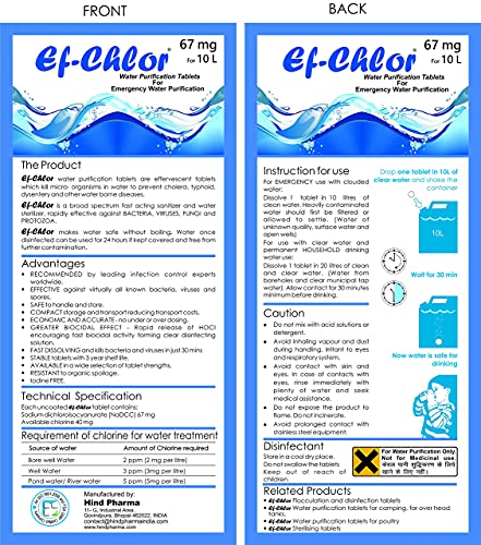 Ef-Chlor Water Purification Tablets - 100 Tablets - Ultimate Emergency Solution