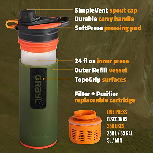 GRAYL GeoPress Water Purifier Bottle - Hiking, Camping, Survival
