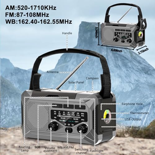 Portable Solar Emergency Weather Radio with Phone Charger