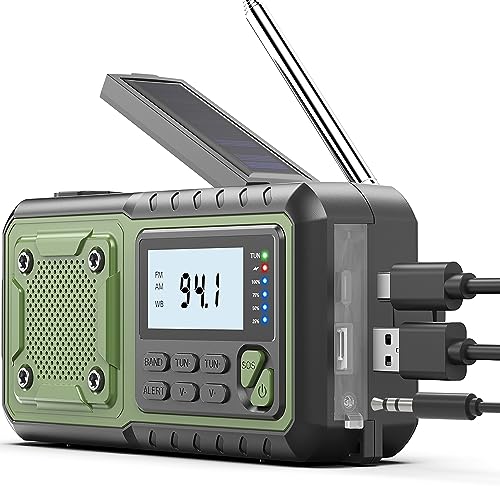 5000mAh Crank Emergency Radio: Weather, Solar, Alarm, Charger
