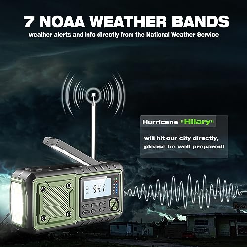 5000mAh Crank Emergency Radio: Weather, Solar, Alarm, Charger
