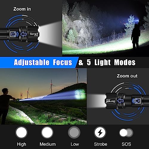 Goreit Rechargeable Flashlight: 200000 Lumens, IP67 Waterproof