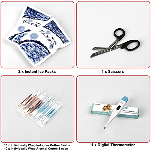 299PC Portable Red First Aid Kit - Camping, Hiking, Emergency