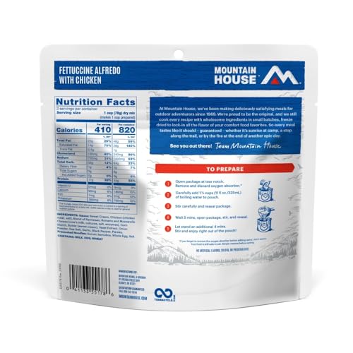 Mountain House Fettuccine Alfredo with Chicken | Freeze Dried Meal | 2-Servings