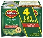 Del Monte No Salt Added Cut Green Beans, 4-Pack