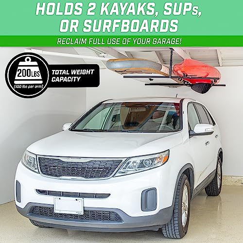 Adjustable Kayak Rack for Garage Ceiling - Holds 2