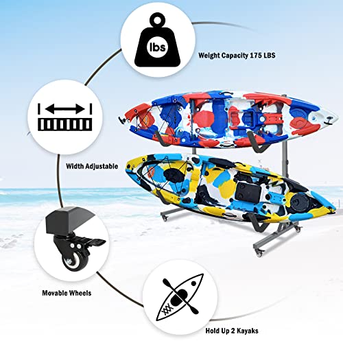 Adjustable Kayak Stand - Store Two Kayaks, Canoes