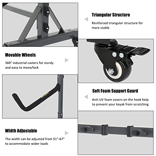 Adjustable Kayak Stand - Store Two Kayaks, Canoes