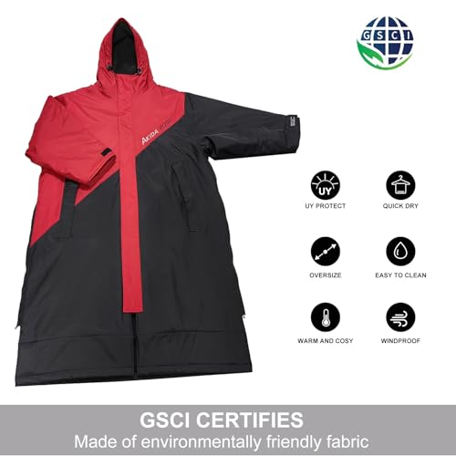 Akida Water-Resistant Changing Robe/Swim Parka (Red/Black, M)