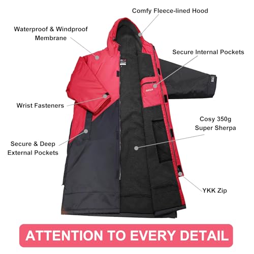 Akida Water-Resistant Changing Robe/Swim Parka (Red/Black, M)