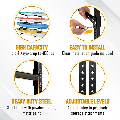 400lbs 4-Level Kayak Storage Rack for Garage - Heavy Duty