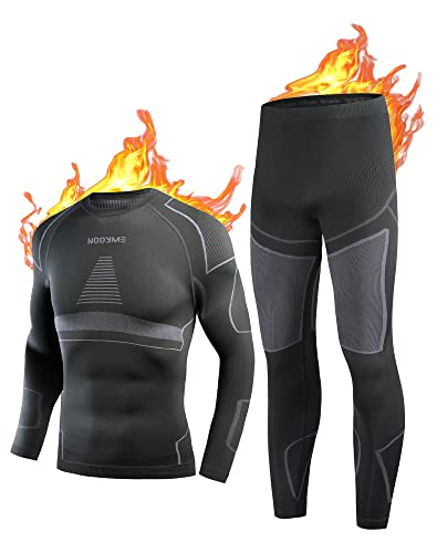 Men's Black-Grey Thermal Long Johns - NOOYME