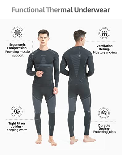 Men's Black-Grey Thermal Long Johns - NOOYME
