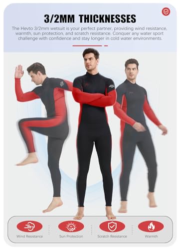 Hevto Men's 3/2mm Neoprene Fullsuit for Water Sports