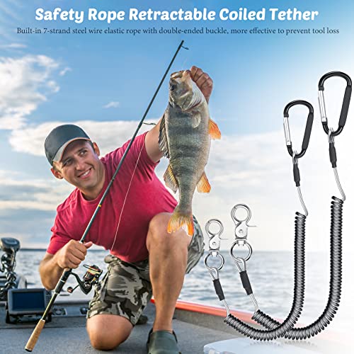 6 Pack Coiled Fishing Lanyard with Alloy Clips