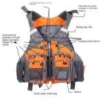 Orange Kayak Fishing Life Jacket Backpack for Men and Women