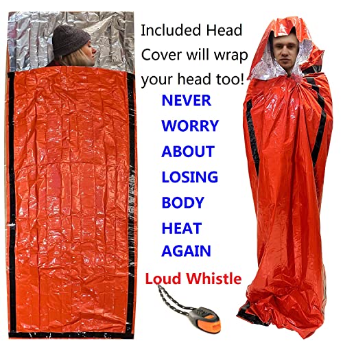 Emergency Thermal Sleeping Bag | Portable Survival Blanket, 2 Pack