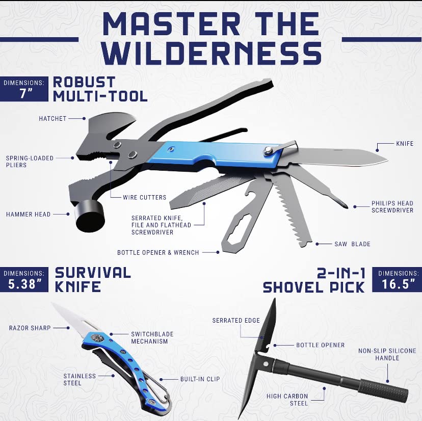 Blue 215 PCS Emergency Survival Kit and Multitool