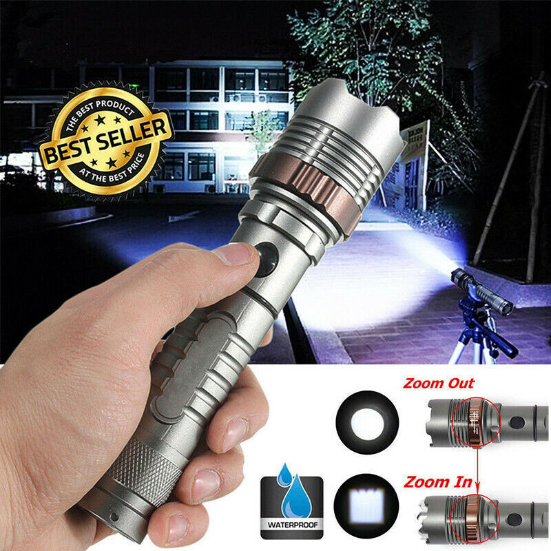 Tactical Rechargeable LED Flashlight Zoomable Torch