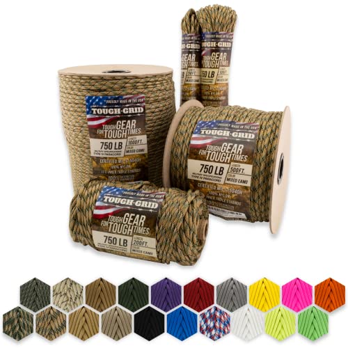 750lb Mixed Camo Paracord - Military Grade